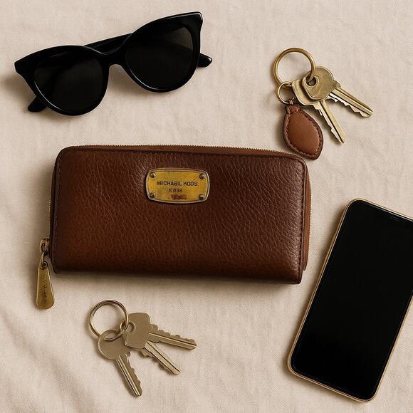 Michael Kors Jet Set Travel Zip Around Wallet Brown Leather - Picture 1 of 9